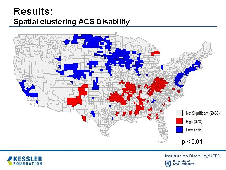 Results: Spatial clustering ACS Disability p < 0. 01 
