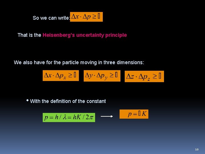 So we can write: That is the Heisenberg’s uncertainty principle We also have for