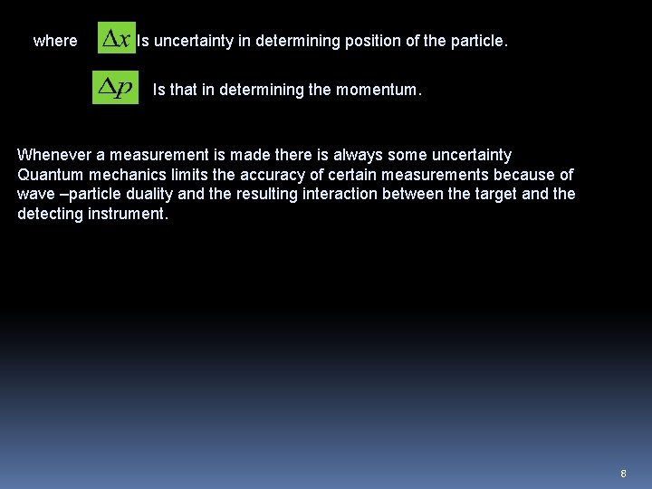 where Is uncertainty in determining position of the particle. Is that in determining the