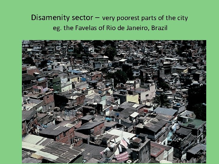Disamenity sector – very poorest parts of the city eg. the Favelas of Rio