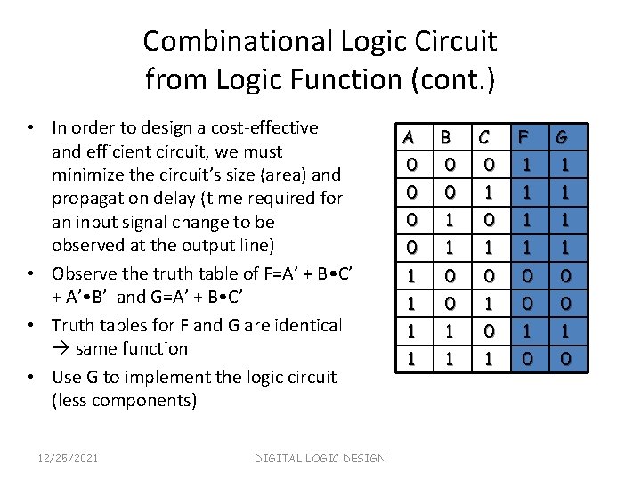 Combinational Logic Circuit from Logic Function (cont. ) • In order to design a