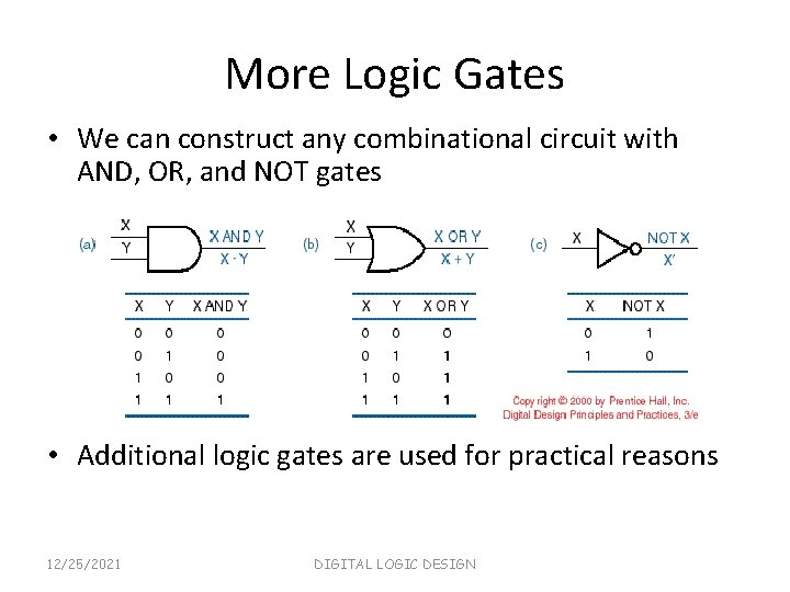 More Logic Gates • We can construct any combinational circuit with AND, OR, and