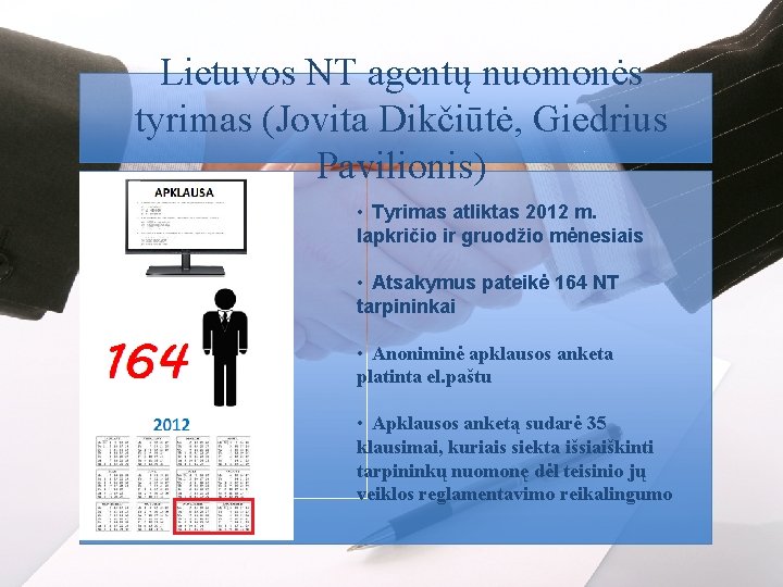 Lietuvos NT agentų nuomonės tyrimas (Jovita Dikčiūtė, Giedrius Pavilionis) • Tyrimas atliktas 2012 m.
