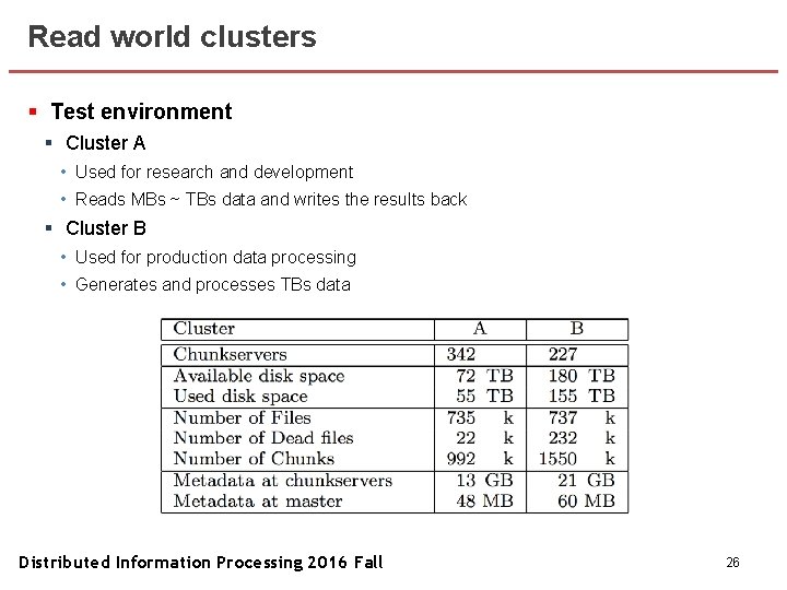 Read world clusters § Test environment § Cluster A • Used for research and