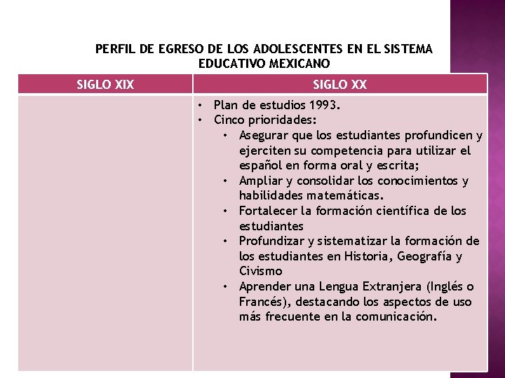 PERFIL DE EGRESO DE LOS ADOLESCENTES EN EL SISTEMA EDUCATIVO MEXICANO SIGLO XIX SIGLO