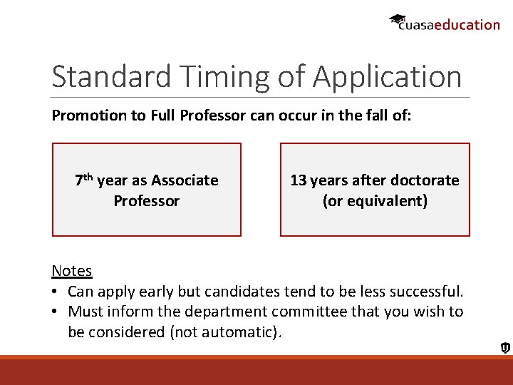 Standard Timing of Application Promotion to Full Professor can occur in the fall of:
