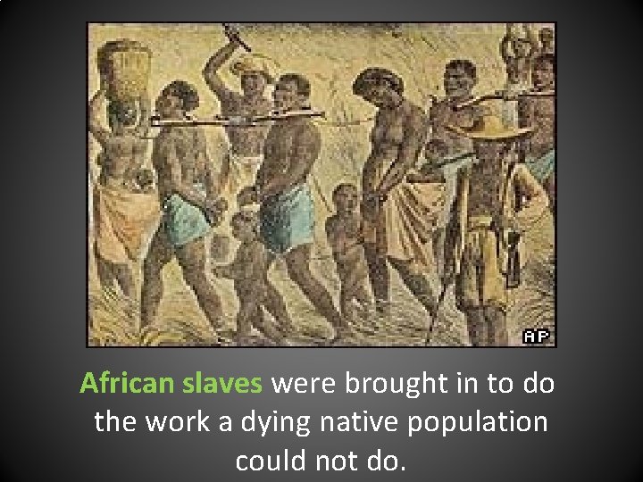 African slaves were brought in to do the work a dying native population could