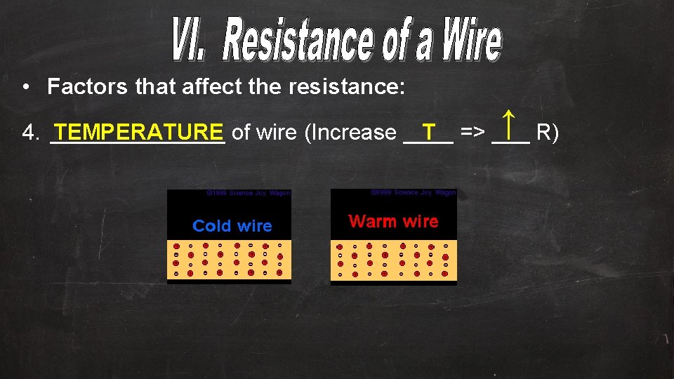  • Factors that affect the resistance: ↑ R) 4. _______ T => ___