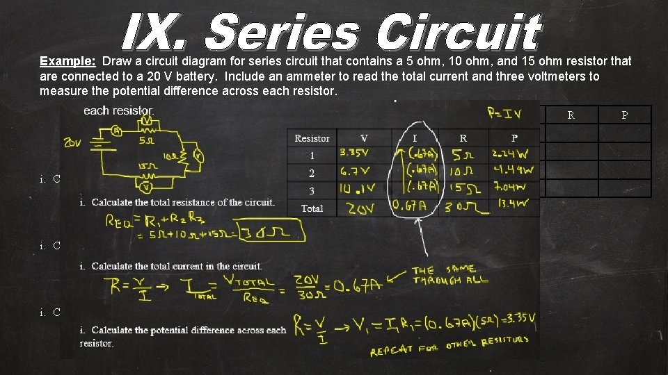 Example: Draw a circuit diagram for series circuit that contains a 5 ohm, 10