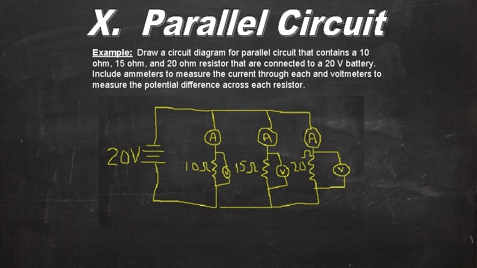 Example: Draw a circuit diagram for parallel circuit that contains a 10 ohm, 15