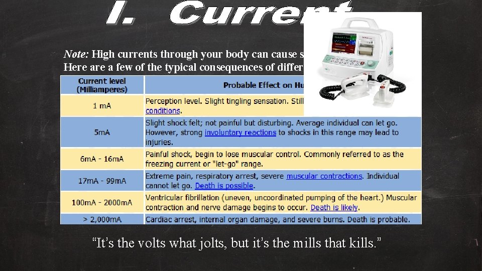 Note: High currents through your body can cause serious injury or death. Here a