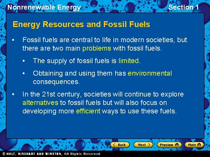 Nonrenewable Energy Section 1 Energy Resources and Fossil Fuels • • Fossil fuels are