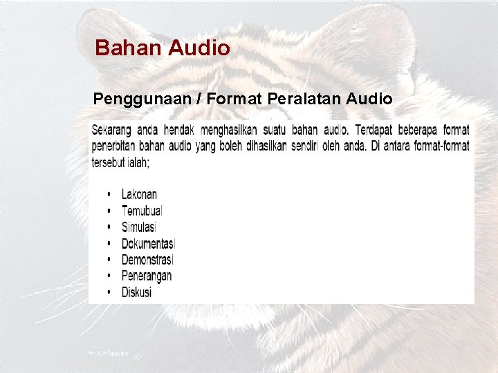 Bahan Audio Penggunaan / Format Peralatan Audio 