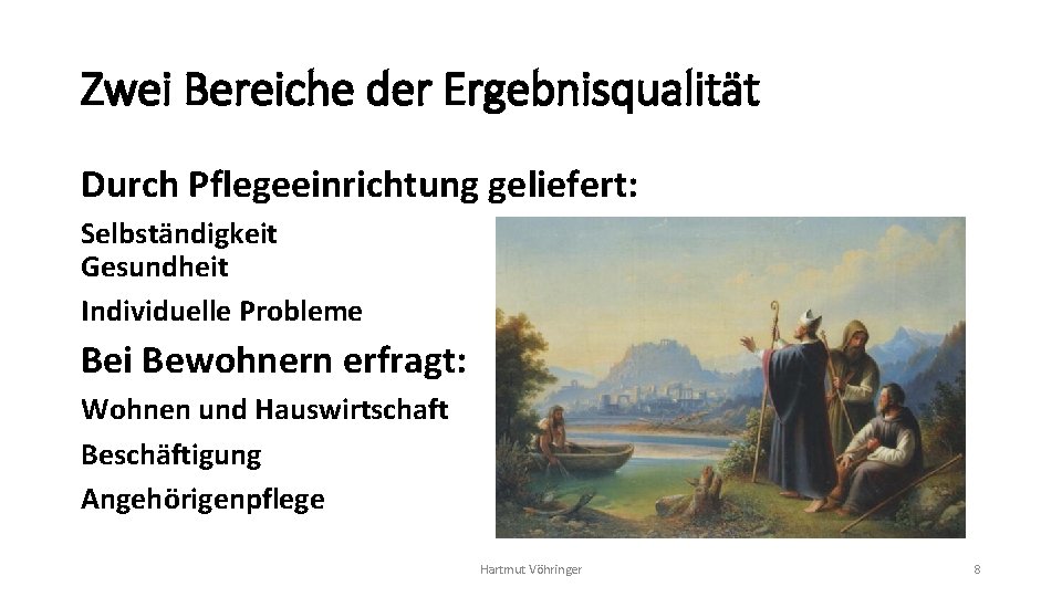 Zwei Bereiche der Ergebnisqualität Durch Pflegeeinrichtung geliefert: Selbständigkeit Gesundheit Individuelle Probleme Bei Bewohnern erfragt: