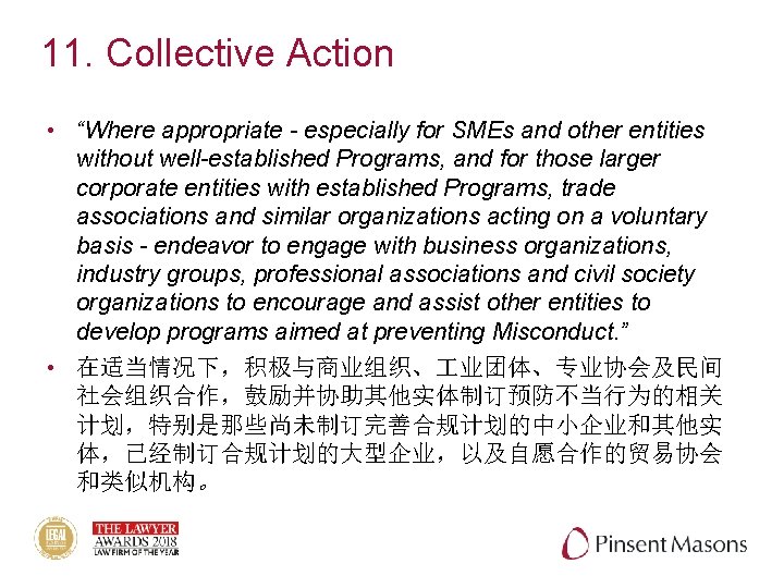 11. Collective Action • “Where appropriate - especially for SMEs and other entities without