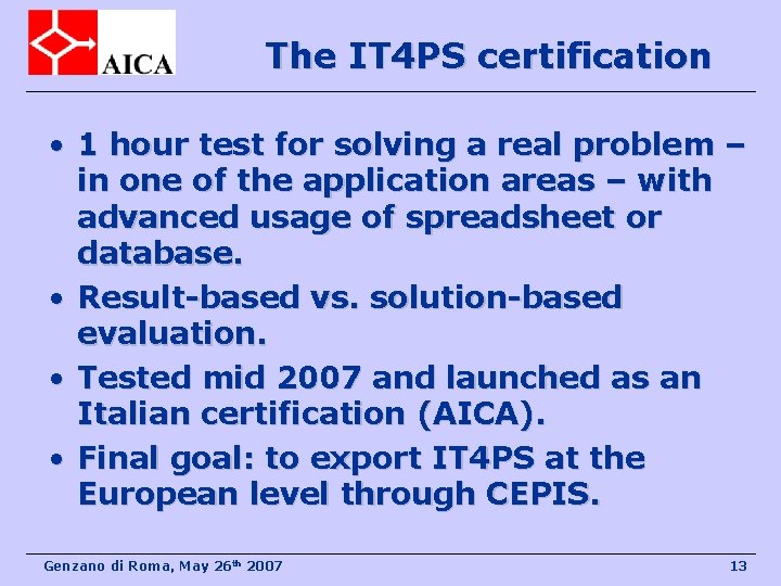 The IT 4 PS certification • 1 hour test for solving a real problem