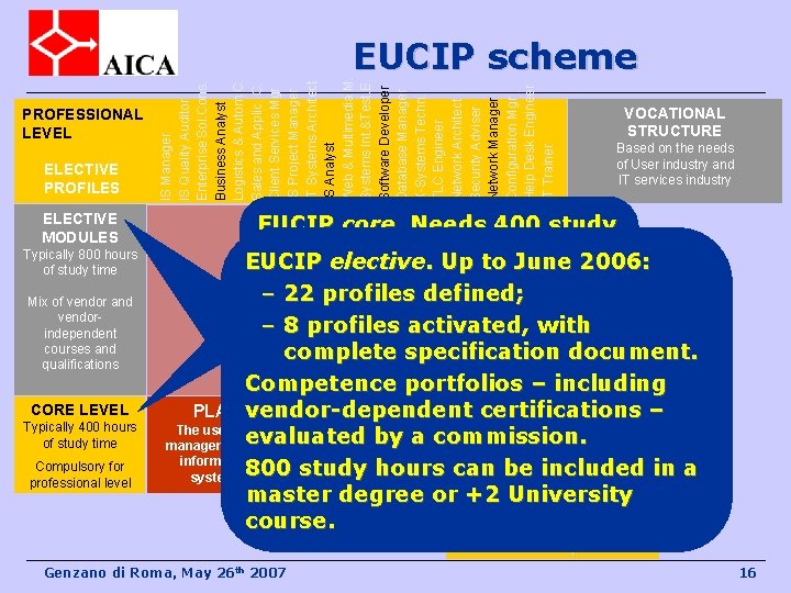 PROFESSIONAL LEVEL ELECTIVE PROFILES ELECTIVE MODULES Typically 800 hours of study time Mix of