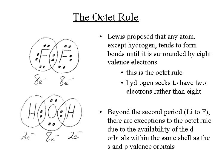 The Octet Rule • Lewis proposed that any atom, except hydrogen, tends to form The Octet Rule • Lewis proposed that any atom, except hydrogen, tends to form