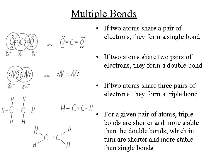 Multiple Bonds • If two atoms share a pair of electrons, they form a Multiple Bonds • If two atoms share a pair of electrons, they form a