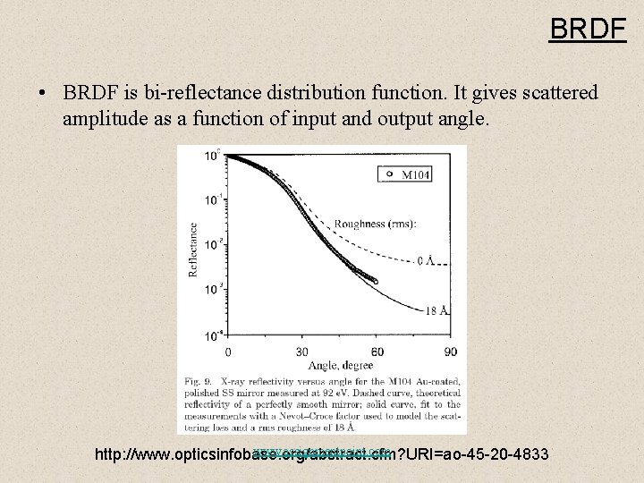 BRDF • BRDF is bi-reflectance distribution function. It gives scattered amplitude as a function