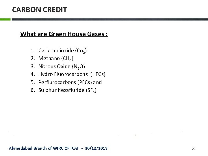 CARBON CREDIT What are Green House Gases : 1. 2. 3. 4. 5. 6.