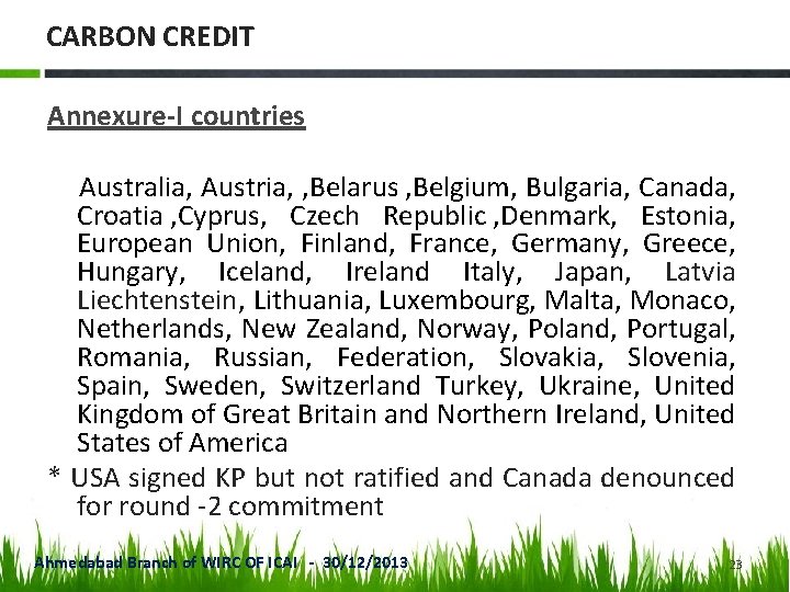 CARBON CREDIT Annexure-I countries Australia, Austria, , Belarus , Belgium, Bulgaria, Canada, Croatia ,