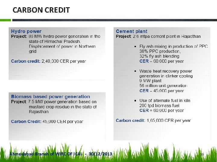 CARBON CREDIT Ahmedabad Branch of WIRC OF ICAI - 30/12/2013 39 