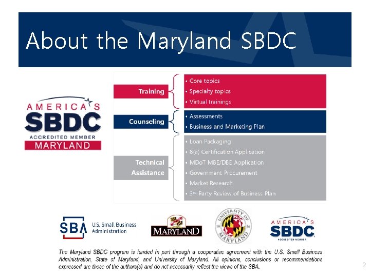 About the Maryland SBDC 2 