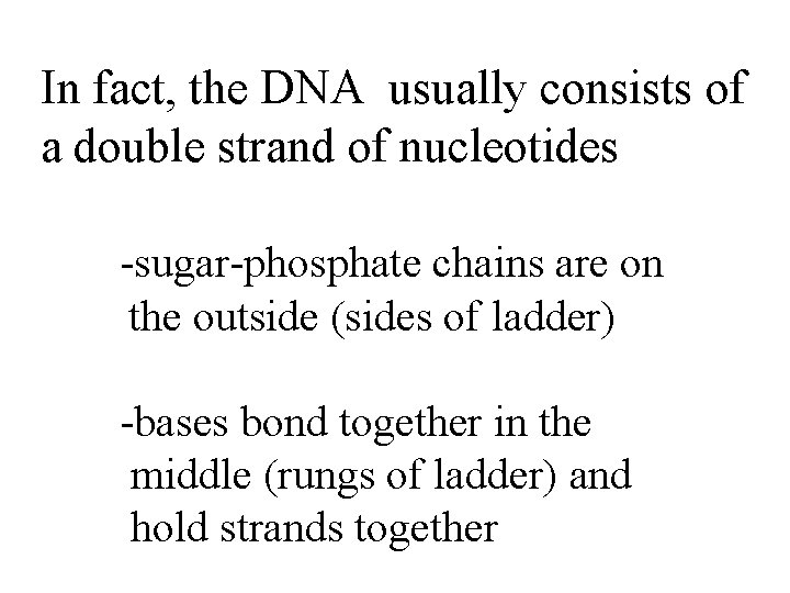 In fact, the DNA usually consists of a double strand of nucleotides -sugar-phosphate chains