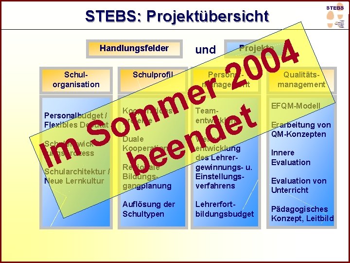 R STEBS: Projektübersicht Handlungsfelder und 4 0 0 Projekte 2 r e m t