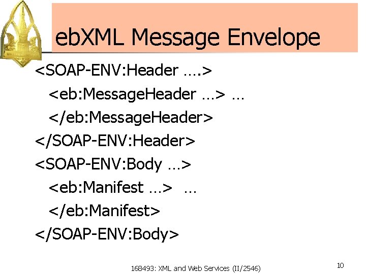 eb. XML Message Envelope <SOAP-ENV: Header …. > <eb: Message. Header …> … </eb: