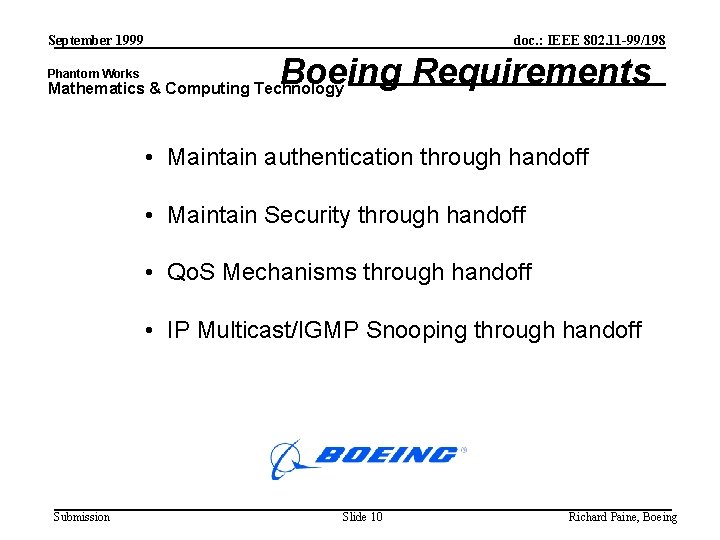 September 1999 Phantom Works doc. : IEEE 802. 11 -99/198 Boeing Requirements Mathematics &