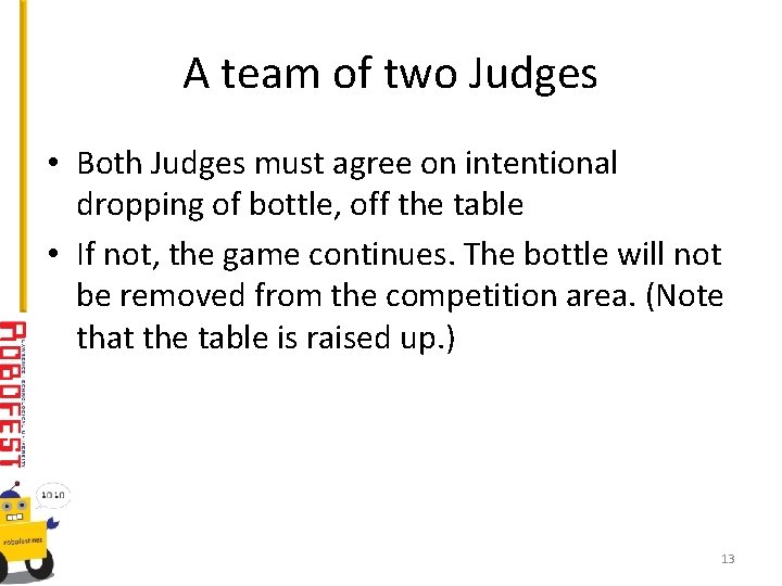 A team of two Judges • Both Judges must agree on intentional dropping of