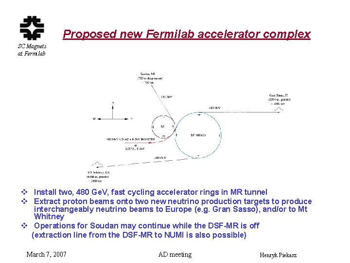 Proposed new Fermilab accelerator complex SC Magnets at Fermilab v Install two, 480 Ge.