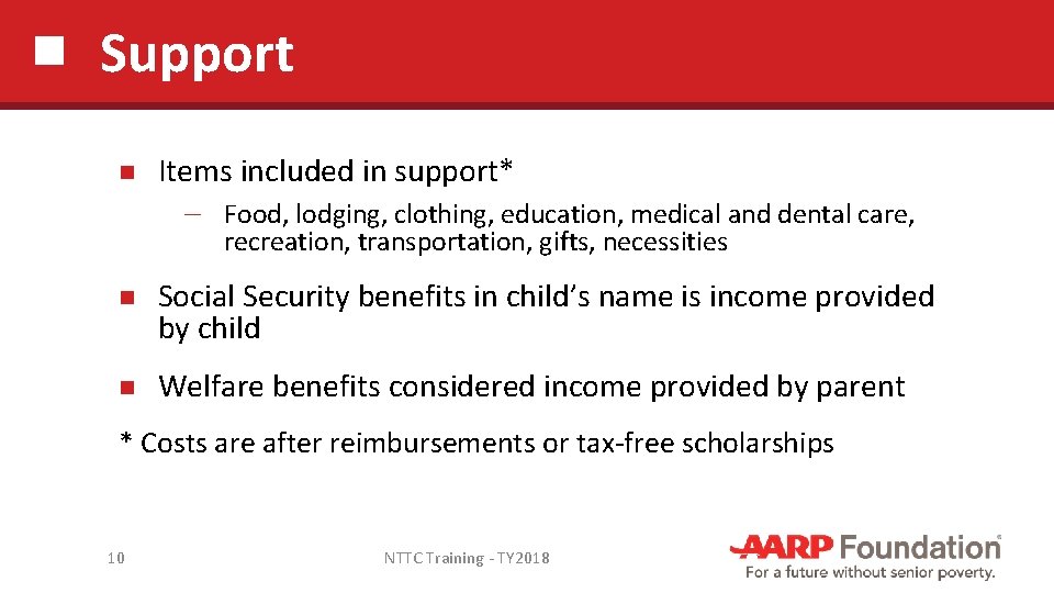 Support Items included in support* ─ Food, lodging, clothing, education, medical and dental care,