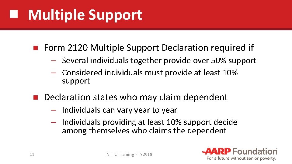 Multiple Support Form 2120 Multiple Support Declaration required if ─ Several individuals together provide