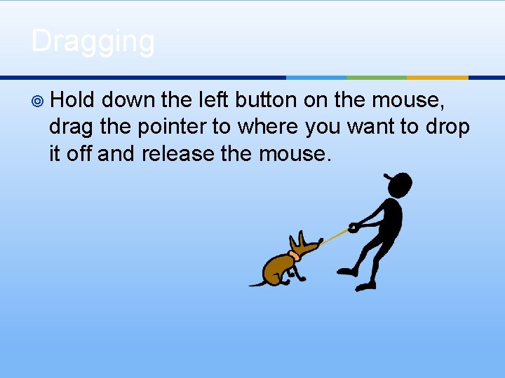 Dragging ¥ Hold down the left button on the mouse, drag the pointer to