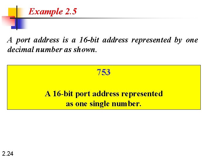 Example 2. 5 A port address is a 16 -bit address represented by one