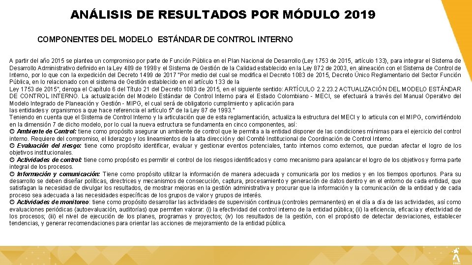 ANÁLISIS DE RESULTADOS POR MÓDULO 2019 COMPONENTES DEL MODELO ESTÁNDAR DE CONTROL INTERNO A