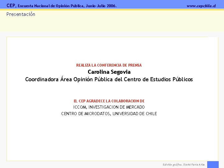 CEP, Encuesta Nacional de Opinión Pública, Junio-Julio 2006. www. cepchile. cl Presentación % REALIZA
