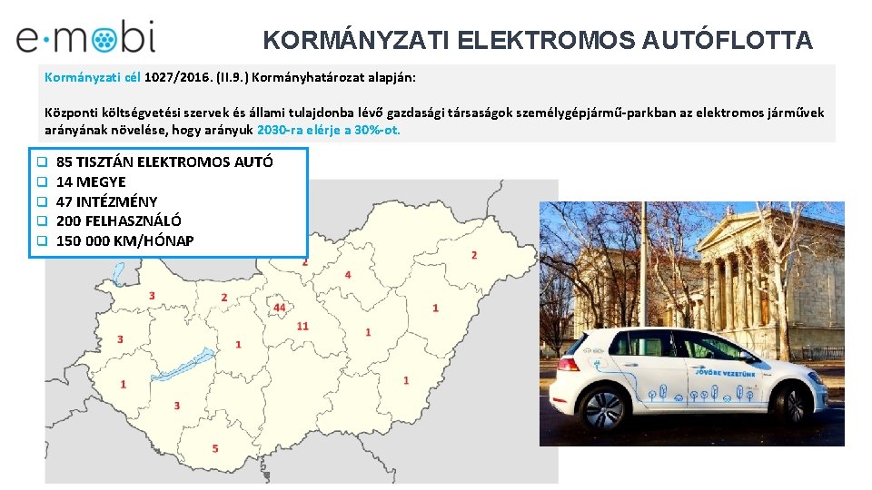 KORMÁNYZATI ELEKTROMOS AUTÓFLOTTA Kormányzati cél 1027/2016. (II. 9. ) Kormányhatározat alapján: Központi költségvetési szervek