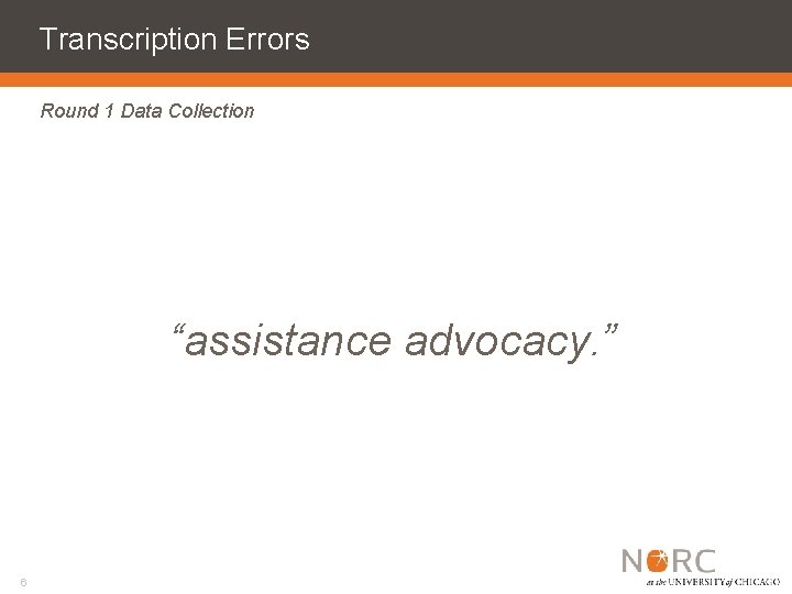 Transcription Errors Round 1 Data Collection “assistance advocacy. ” 6 