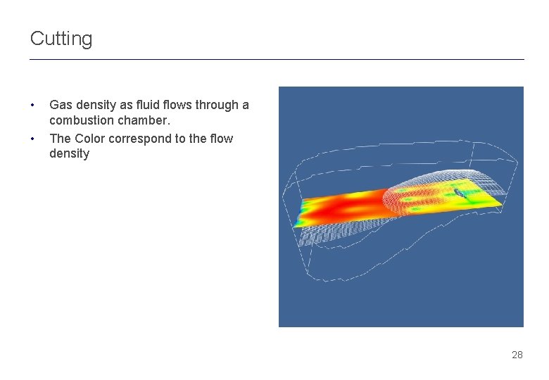Cutting • • Gas density as fluid flows through a combustion chamber. The Color Cutting • • Gas density as fluid flows through a combustion chamber. The Color