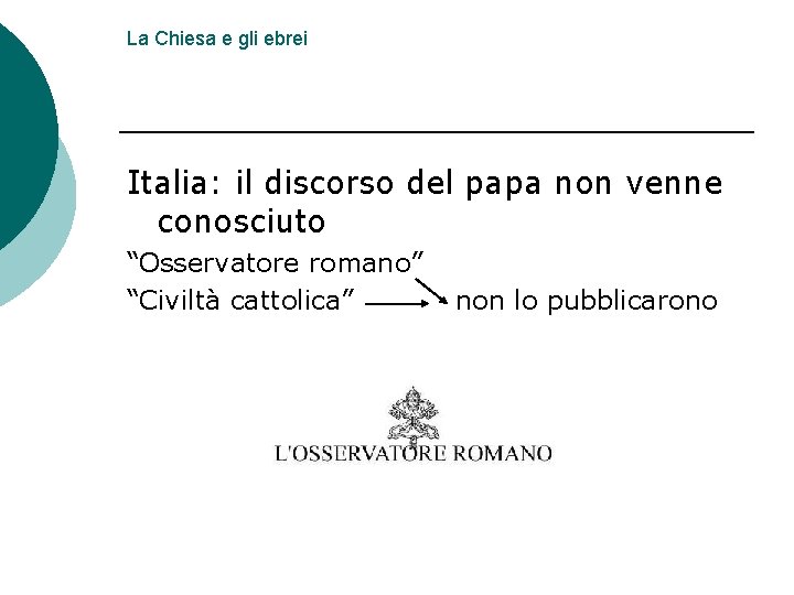 La Chiesa e gli ebrei Italia: il discorso del papa non venne conosciuto “Osservatore
