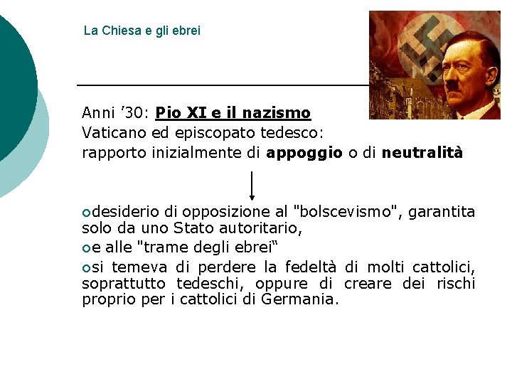 La Chiesa e gli ebrei Anni ’ 30: Pio XI e il nazismo Vaticano