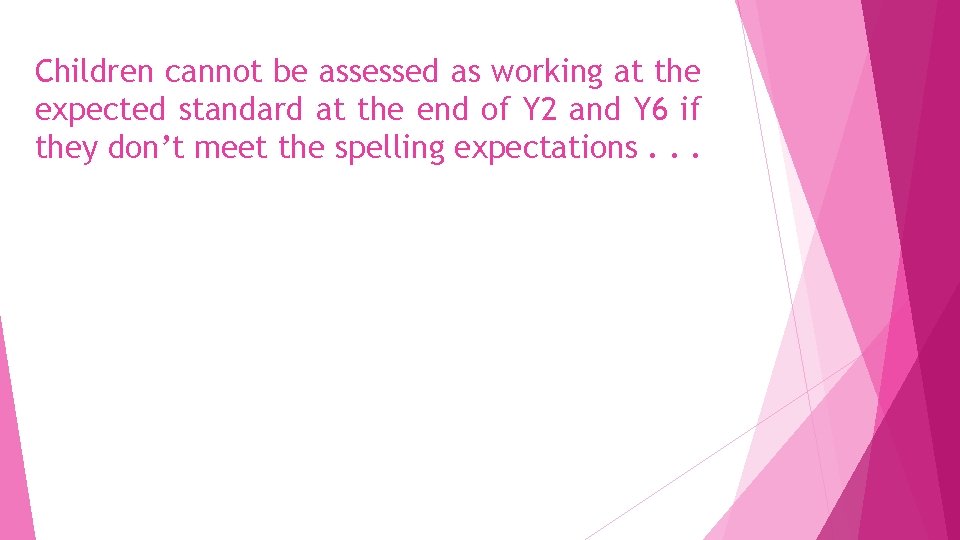 Children cannot be assessed as working at the expected standard at the end of