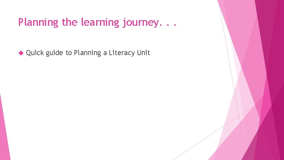 Planning the learning journey. . . Quick guide to Planning a Literacy Unit 