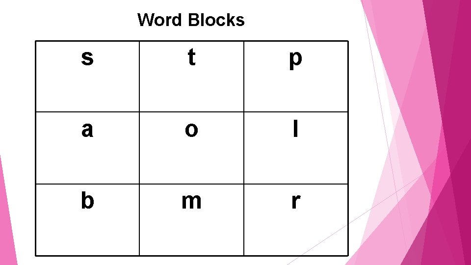 Word Blocks s t p a o l b m r 