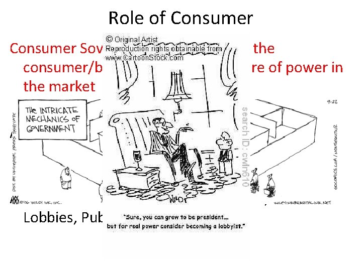 Role of Consumer Sovereignty- the idea that the consumer/buyer has the larger share of