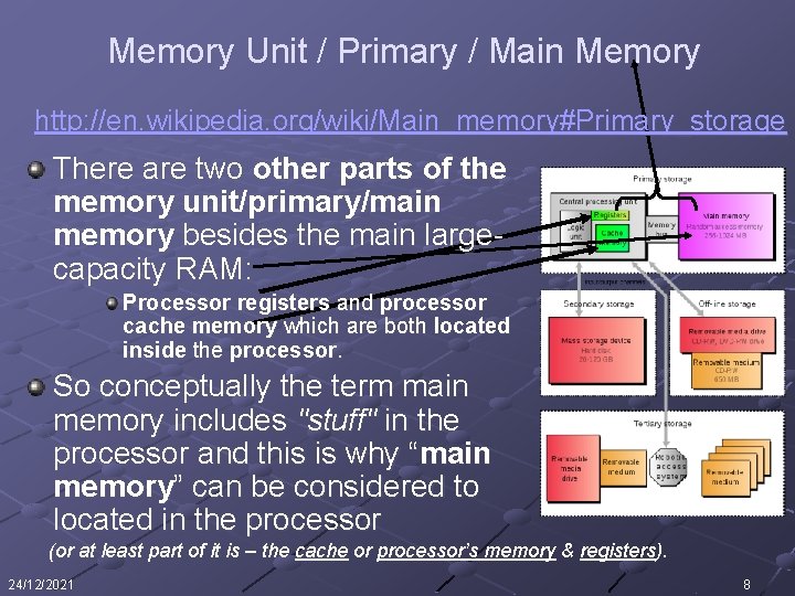 Memory Unit / Primary / Main Memory http: //en. wikipedia. org/wiki/Main_memory#Primary_storage There are two